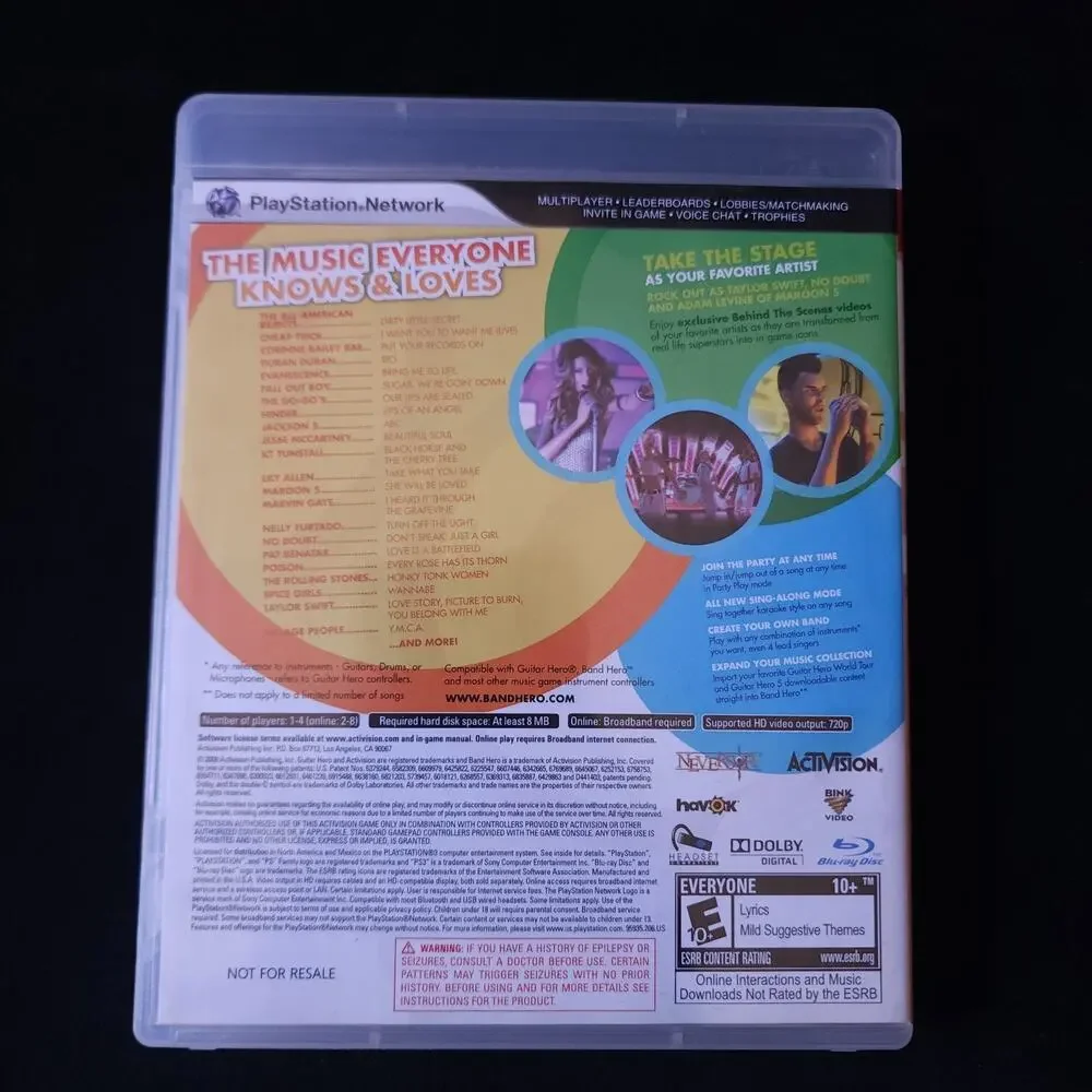PS3 BAND HERO Video Game No-Guitar Sony Playstation 3 COMPLETE w/ Manual
